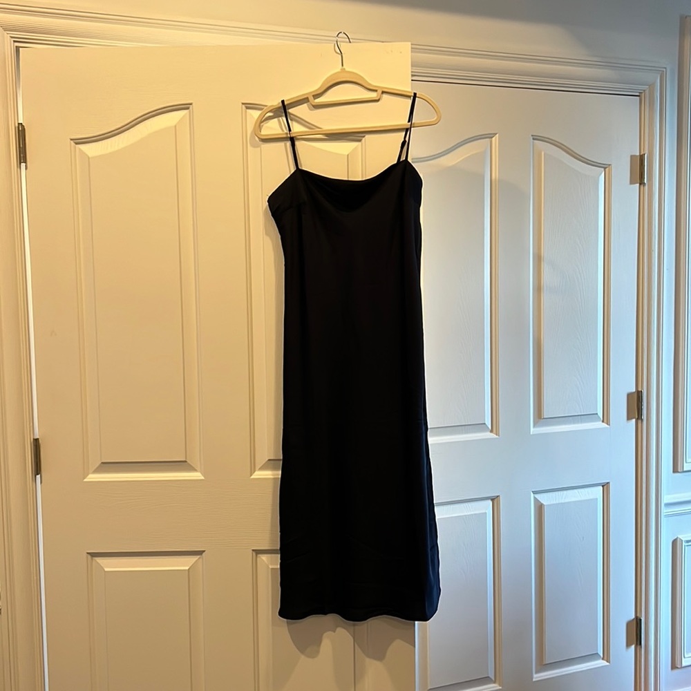 Deep navy blue sheath midi dress